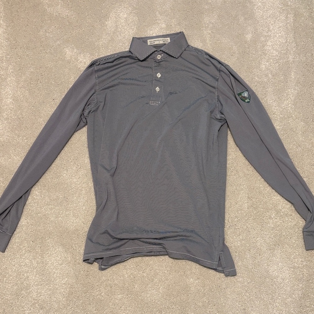 Men's Navy Stripped Long Sleeve Polo Shirt